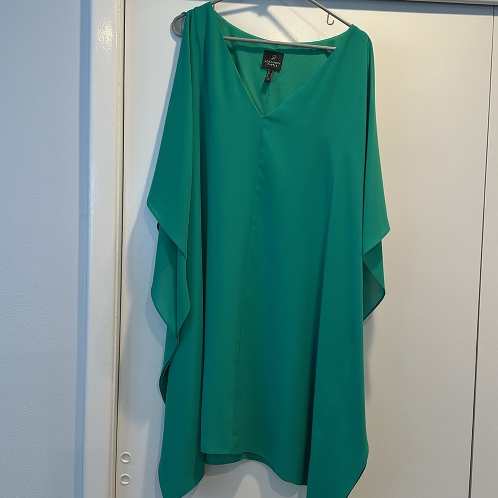 Adrianna Papell Jade Green Flowy Gauze Handkerchief Caftan Dress. Size 18 - Picture 4 of 5